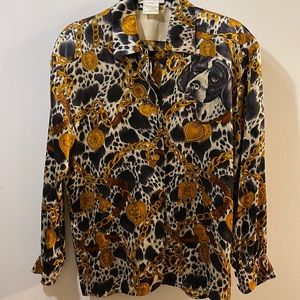 Vintage Escada Dog and Chain Pet Lover Silk Blouse Size EU 36